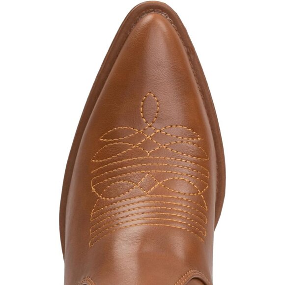 Women's Brown Embroidery Western Cowgirl Boots Pull On Pointy Toe Mid Calf - Picture 4 of 7